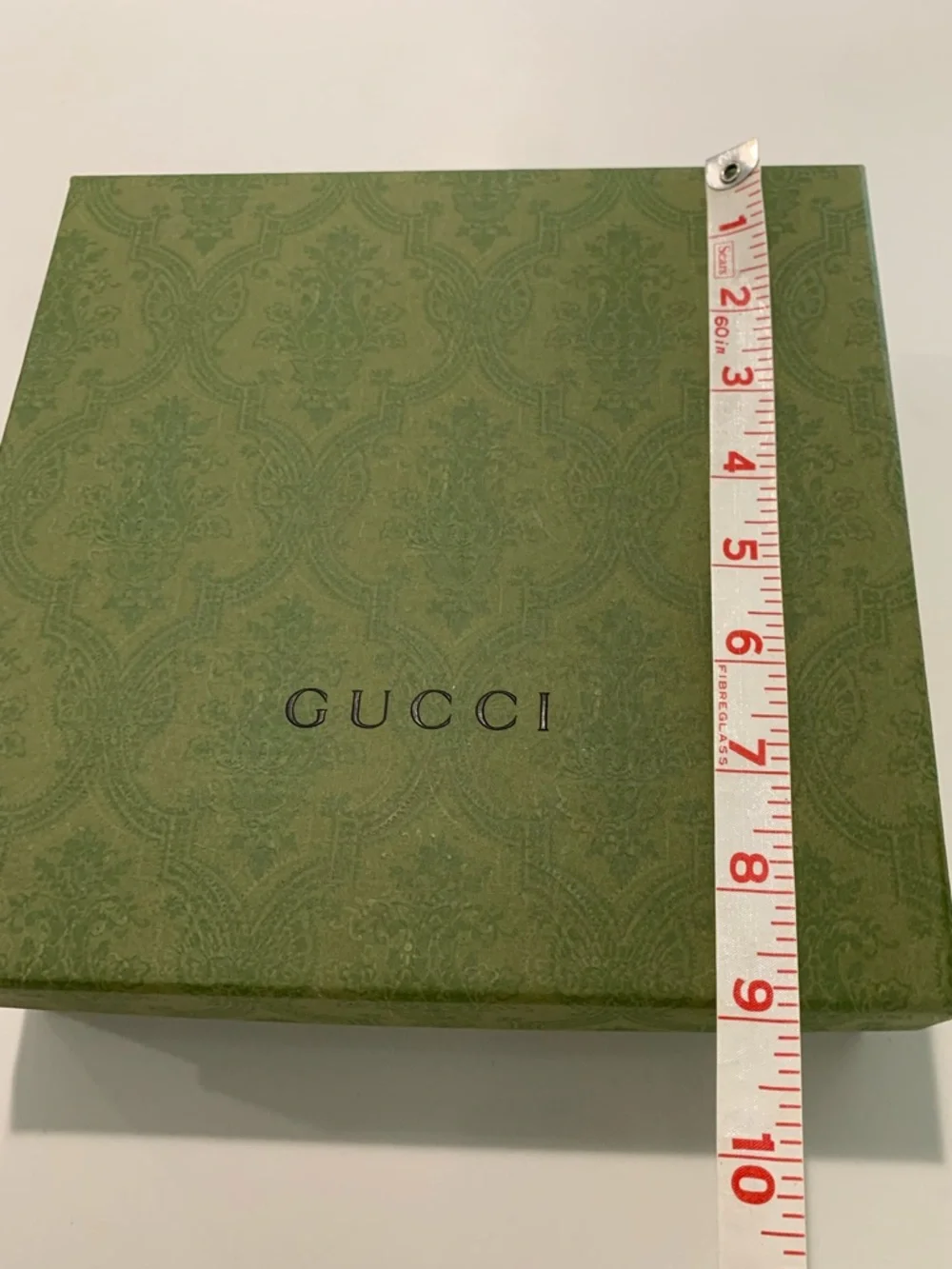 Authentic Gucci Olive Green Demask Empty Gift Box w/tissue. Medium square 9x9x3